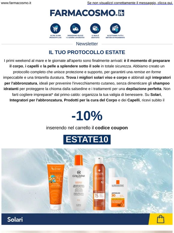 ☀️ -10% su Solari, prodotti per Corpo e Capelli e Integratori per l'Abbronzatura