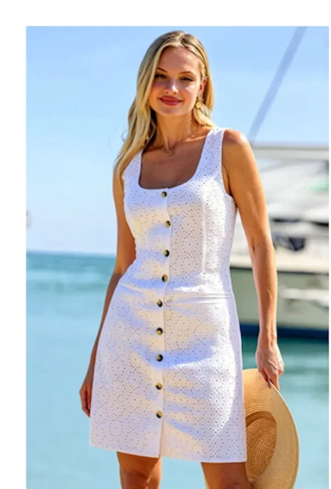 White Broderie Anglaise Button Front Dress