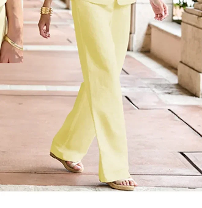 Lemon Yellow Linen Blend Wide Leg Trousers