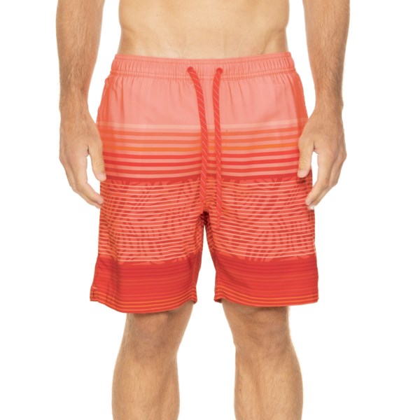 Eddie Bauer Floral Stripe Stretch Swim Trunks for Men | Flamingo | Size Large | Stretchy Fabric