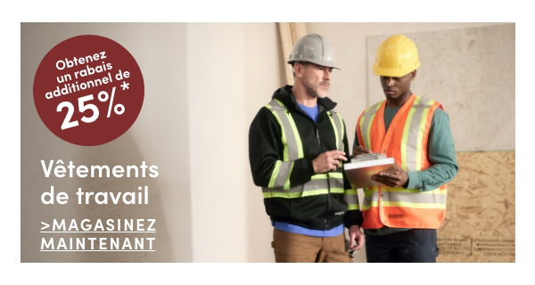 Vêtements de travail, obtenez 25 % de rabais