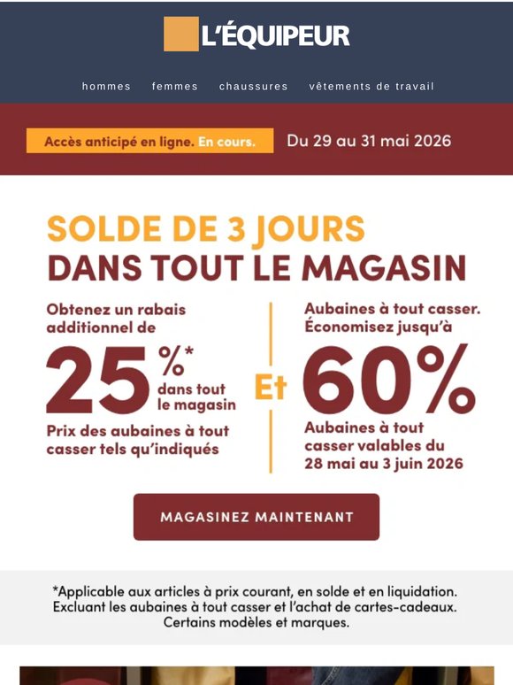 Accès anticipé : solde de 3 jours dans tout le magasin 🟧
