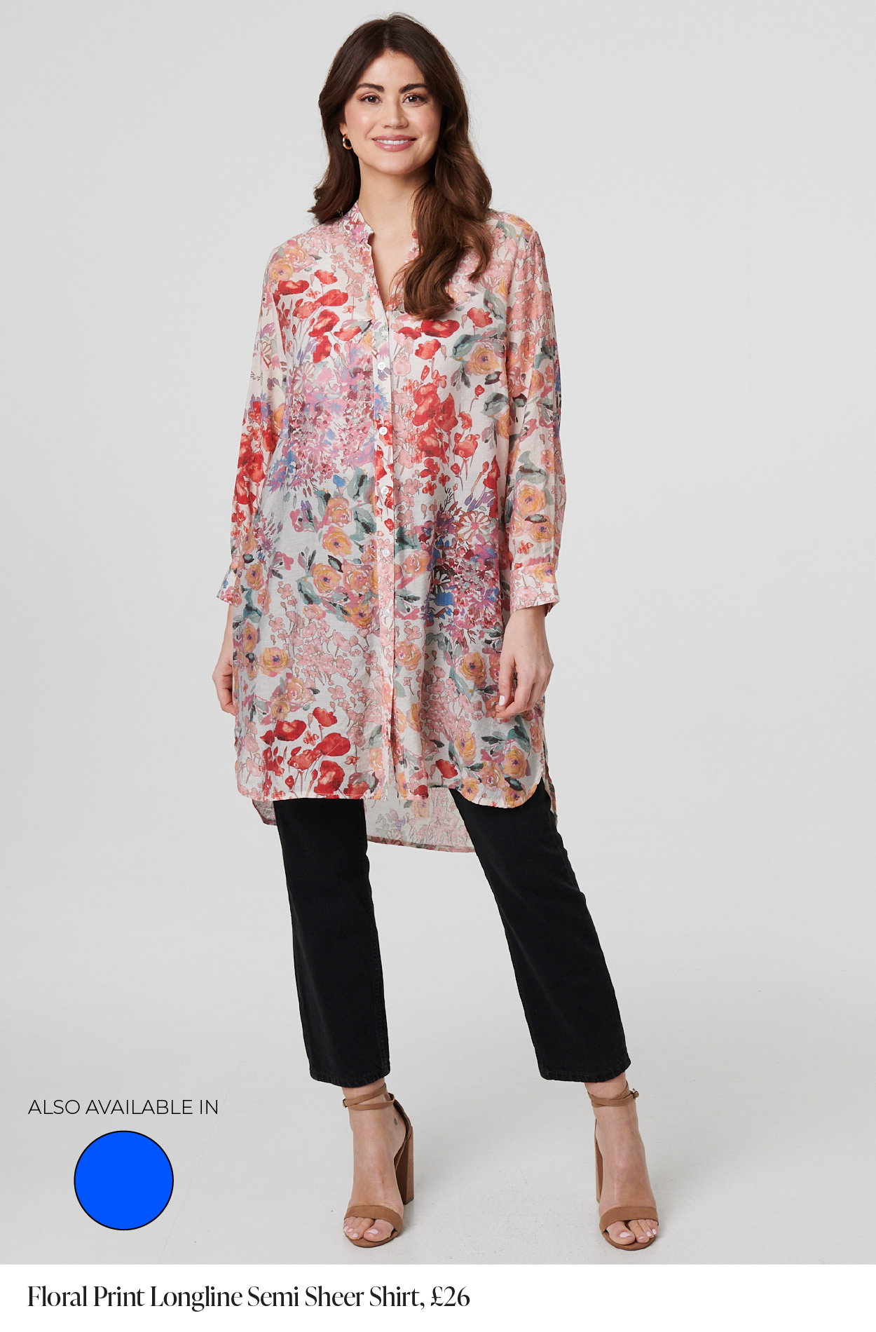 Floral Print Longline Semi Sheer Shirt | Shop Now
