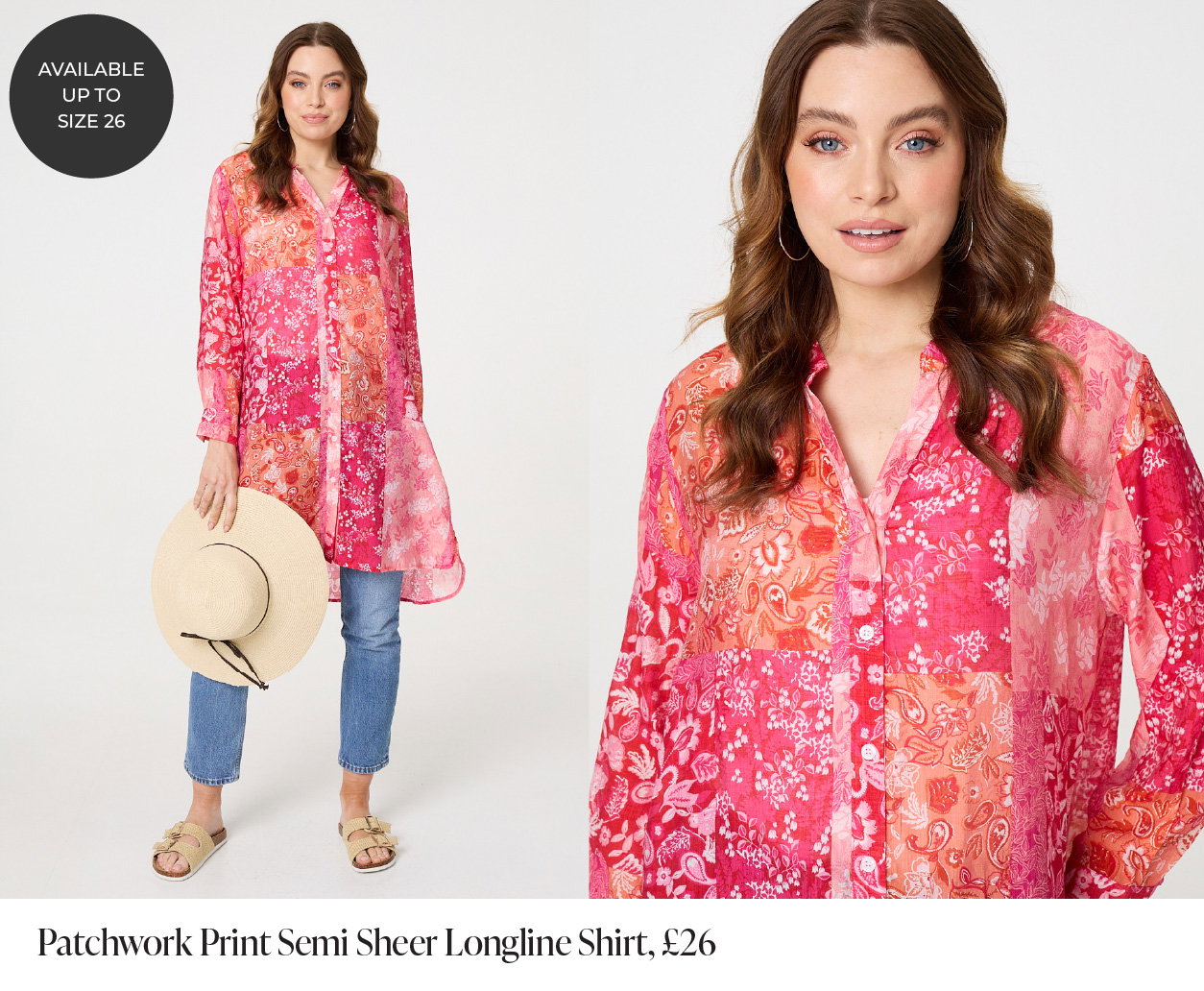 Patchwork Print Semi Sheer Longline Shirt | Shop Now