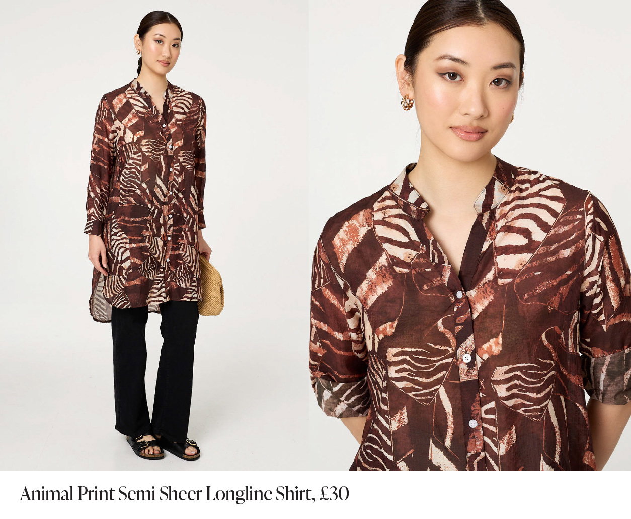 Animal Print Semi Sheer Longline Shirt | Shop Now