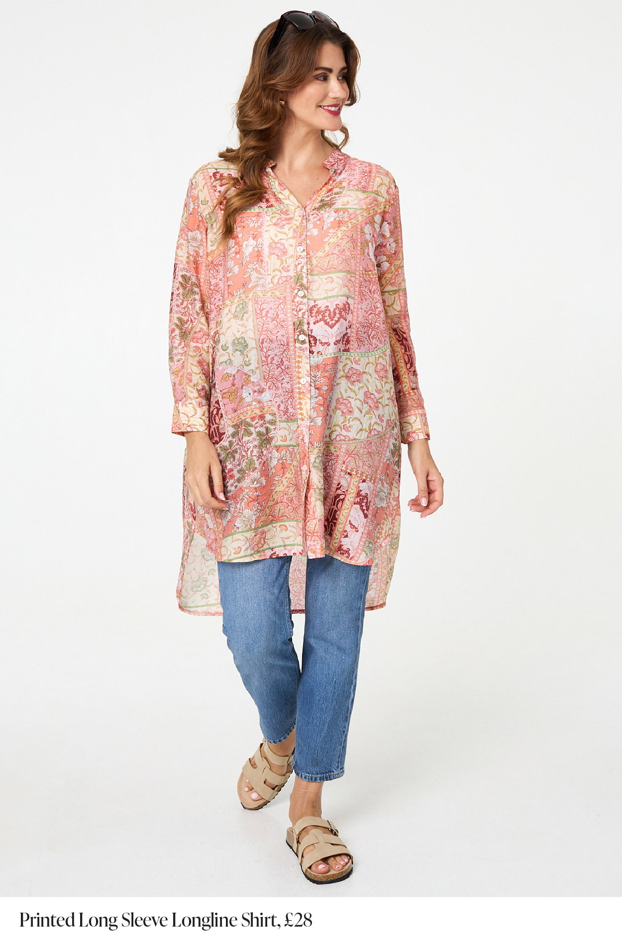 Printed Long Sleeve Longline Shirt | Shop Now