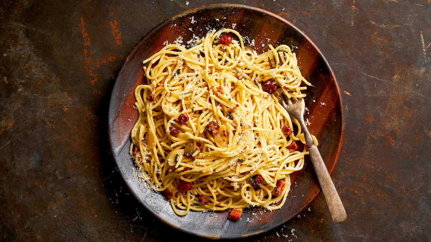Spaghetti with Pancetta, Parmesan and Herbs