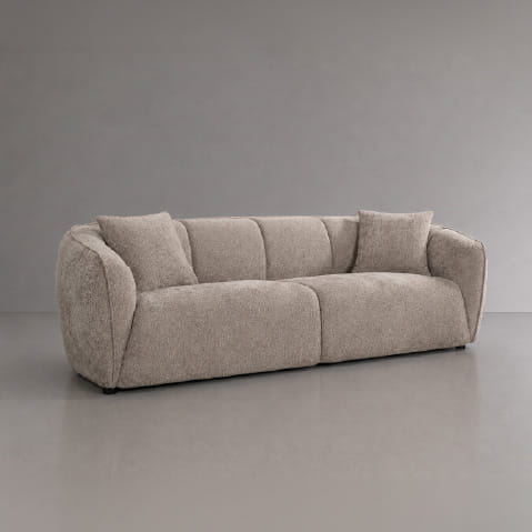 Canapé en tissu taupe et pieds en bois 3 places Yelena