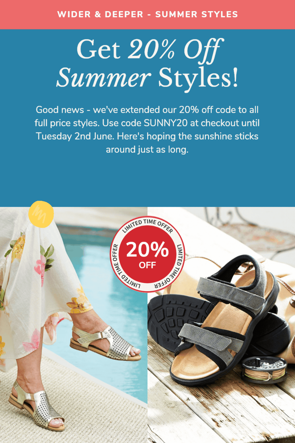 Get 20% off all full price styles with code SUNNY20