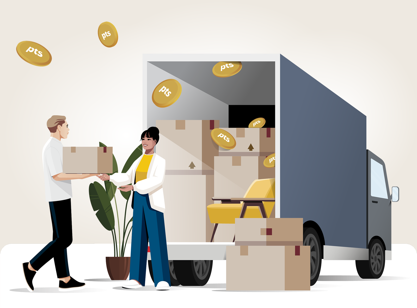 Moving truck and boxes