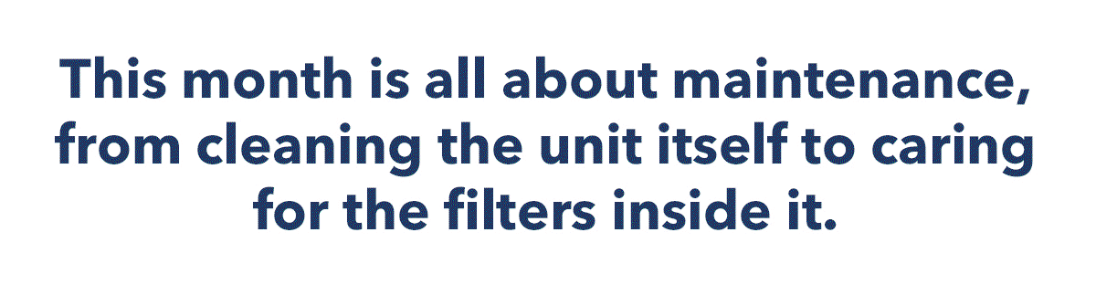 This month is all about maintenance, from cleaning the unit itself to caring for the filters inside it.