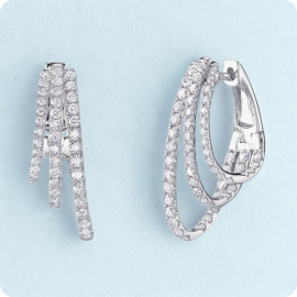 Shy Creation Diamond 1 1/2ctw. Fashion Hoop Earrings in 14k White Gold