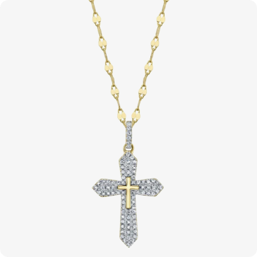 Diamond Pave Cross Pendant Necklace in 14k Yellow Gold