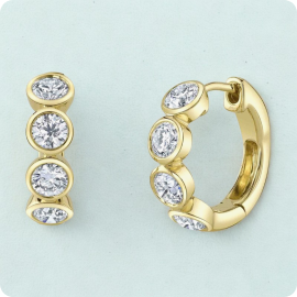 Shy Creation Diamond 1 1/2ctw. Bezel Huggie Hoop Earrings in 14k Yellow Gold