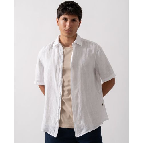 BOSS Orange Rash 2 Mens Short Sleeve Linen Shirt - White 100