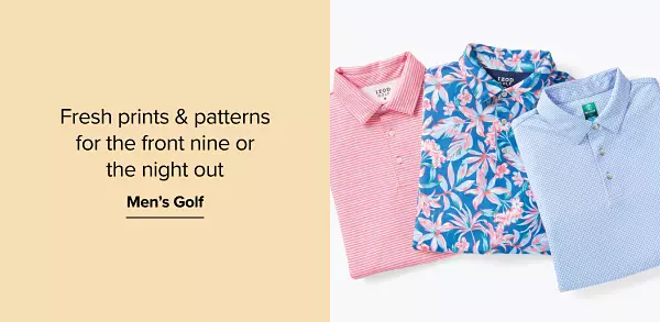 Fresh prints and patterns for the front nine or night out. Shop mens golf. Three folded mens collared shirts.