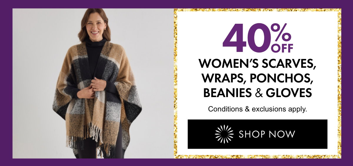 40% OFF Women's Scarves, Wraps, Ponchos, Beanies & Gloves