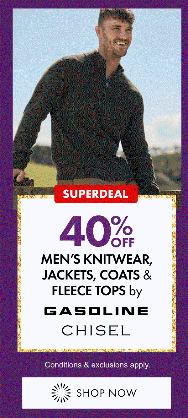SUPERDEAL 40% OFF Men's Knitwear, Jackets, Coats & Fleece Tops by Gasoline & Chisel
