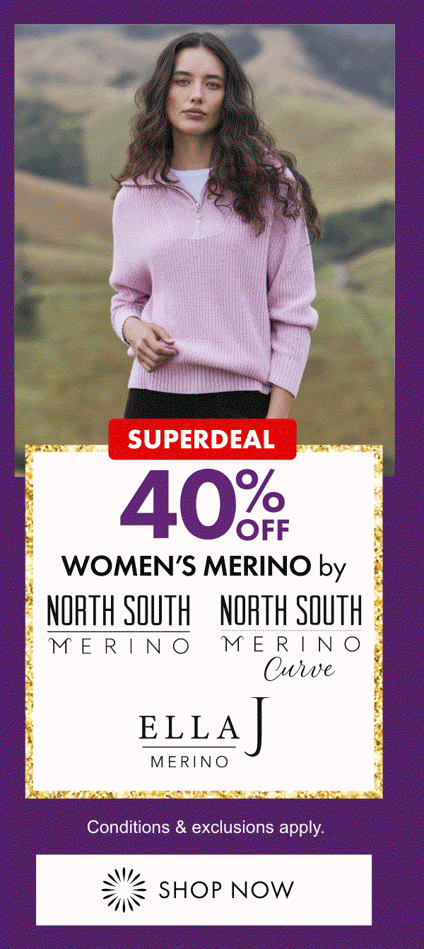 SUPERDEAL 40% OFF Women's Merino by North South Merino, North South Merino Curve & Ella J