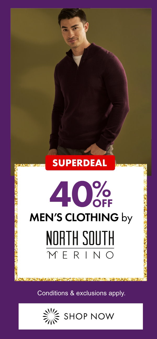 SUPERDEAL 40% OFF Men's Clothing by North South Merino