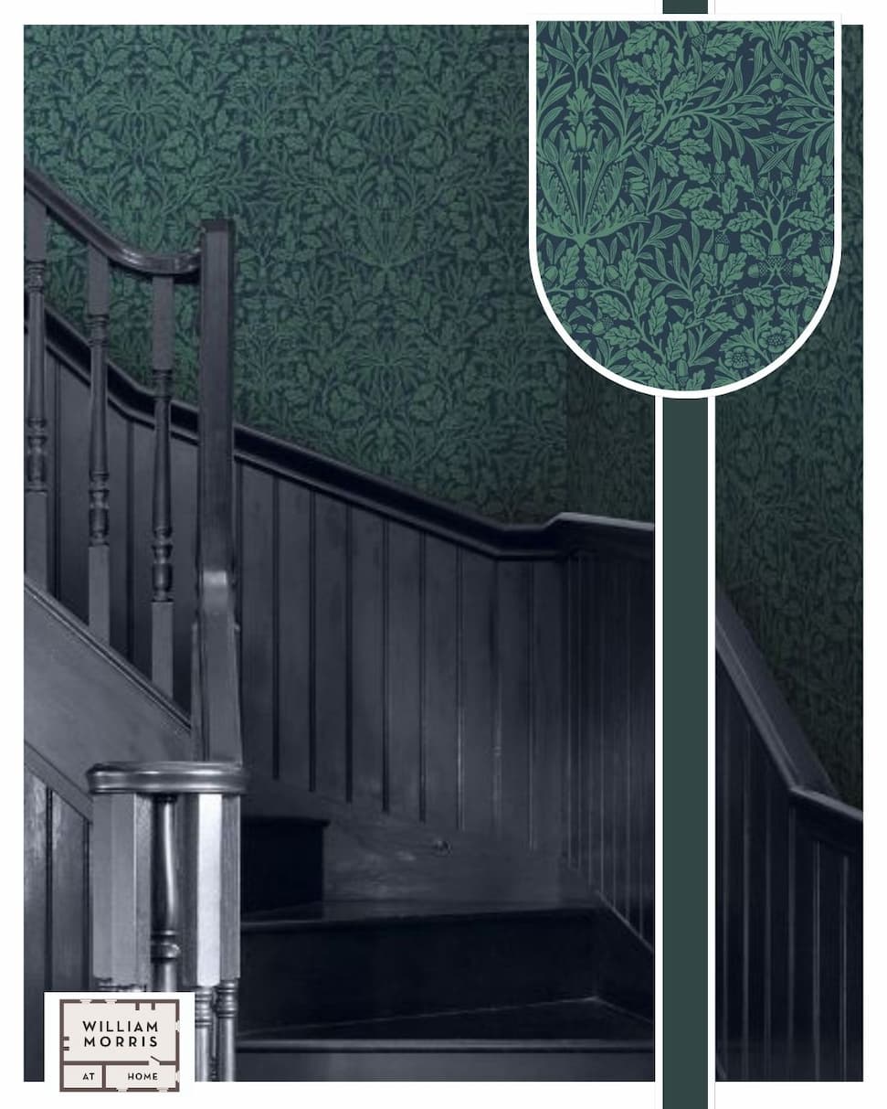 William Morris At Home Acorn Wallpaper Heritage Blue 140489