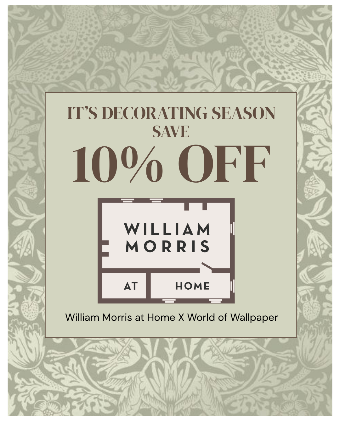 William Morris At Home Strawberry Thief Fibrous Wallpaper Sage Green 124237