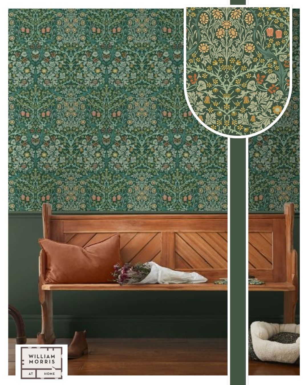 William Morris At Home Blackthorn Wallpaper Deep Green 124252