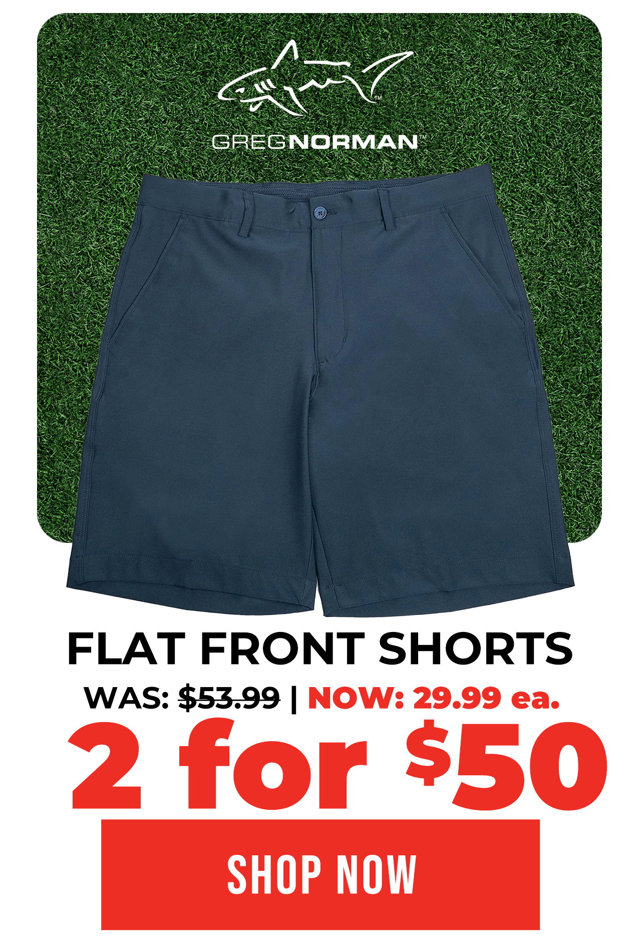 Greg Norman Flat Front Performance Stretch 8.5 Inch Golf Shorts