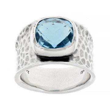 Sky Blue Topaz Sterling Silver Textured Ring 4.50ctw