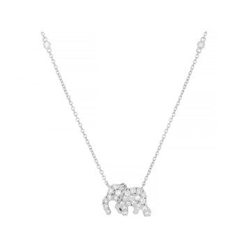 White Lab-Grown Diamond G-H VS Rhodium Over Sterling Silver Elephant Necklace 1.25ctw