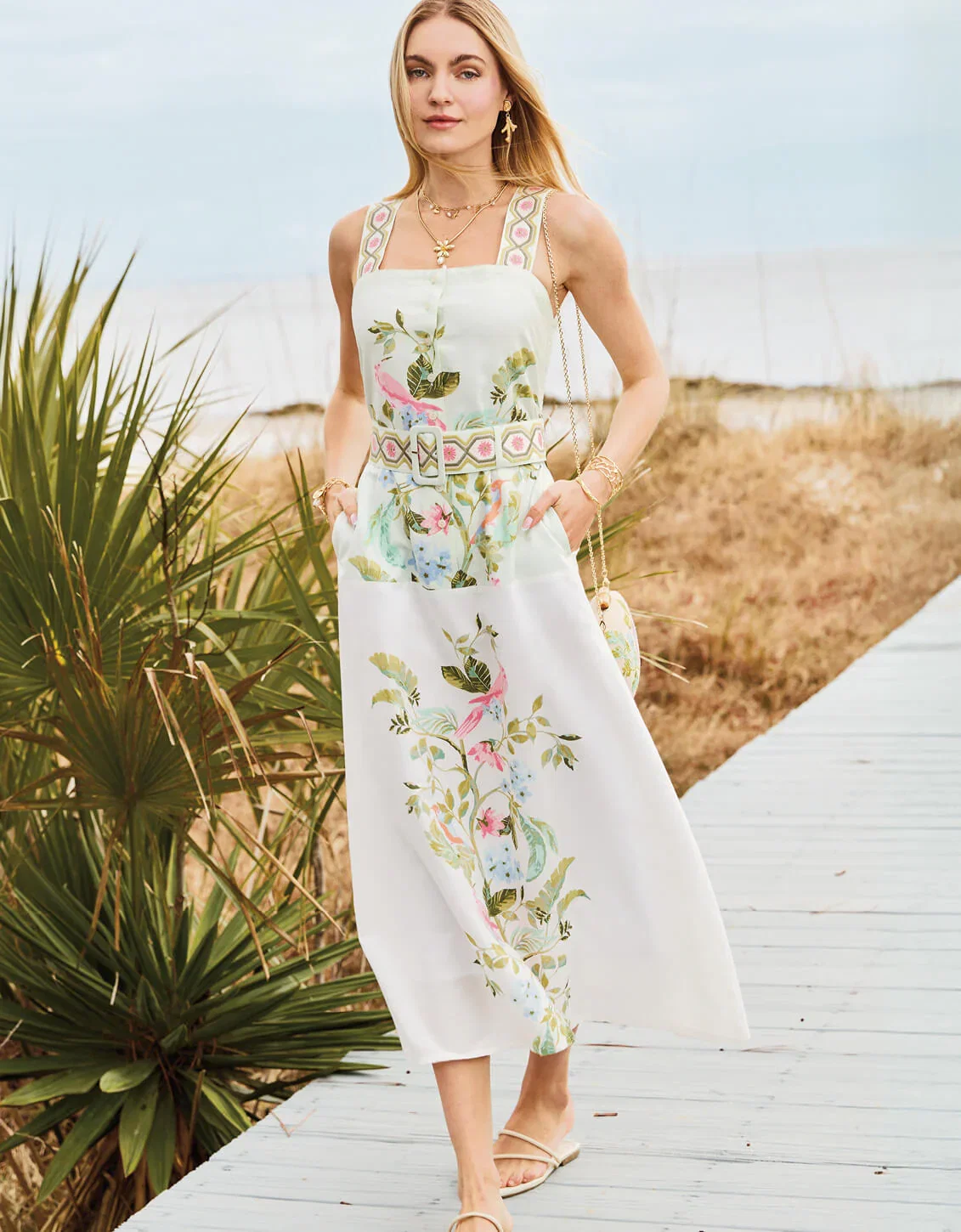 Image of Lorraine Midi Dress Seawall Birds Sugar