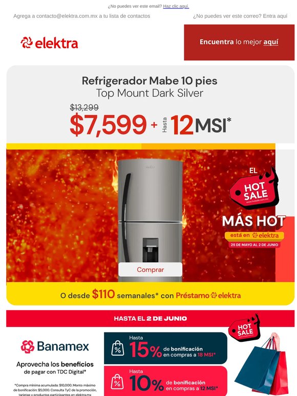 ❄ $6,000 menos en Refrigerador Mabe 10 pies 🛒 ¡Échalo a tu carrito este HOT SALE! 🔥