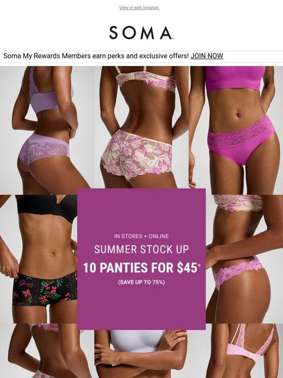 STARTS NOW! 10/$45 panties for summer