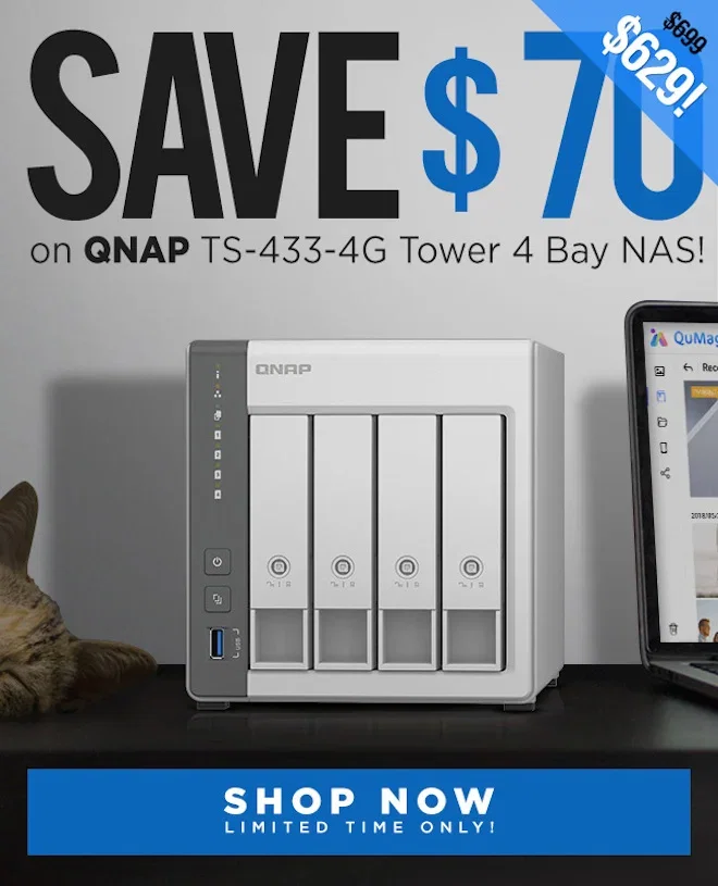 SAVE QNAP TS-433-4G Tower 4 Bay NAS