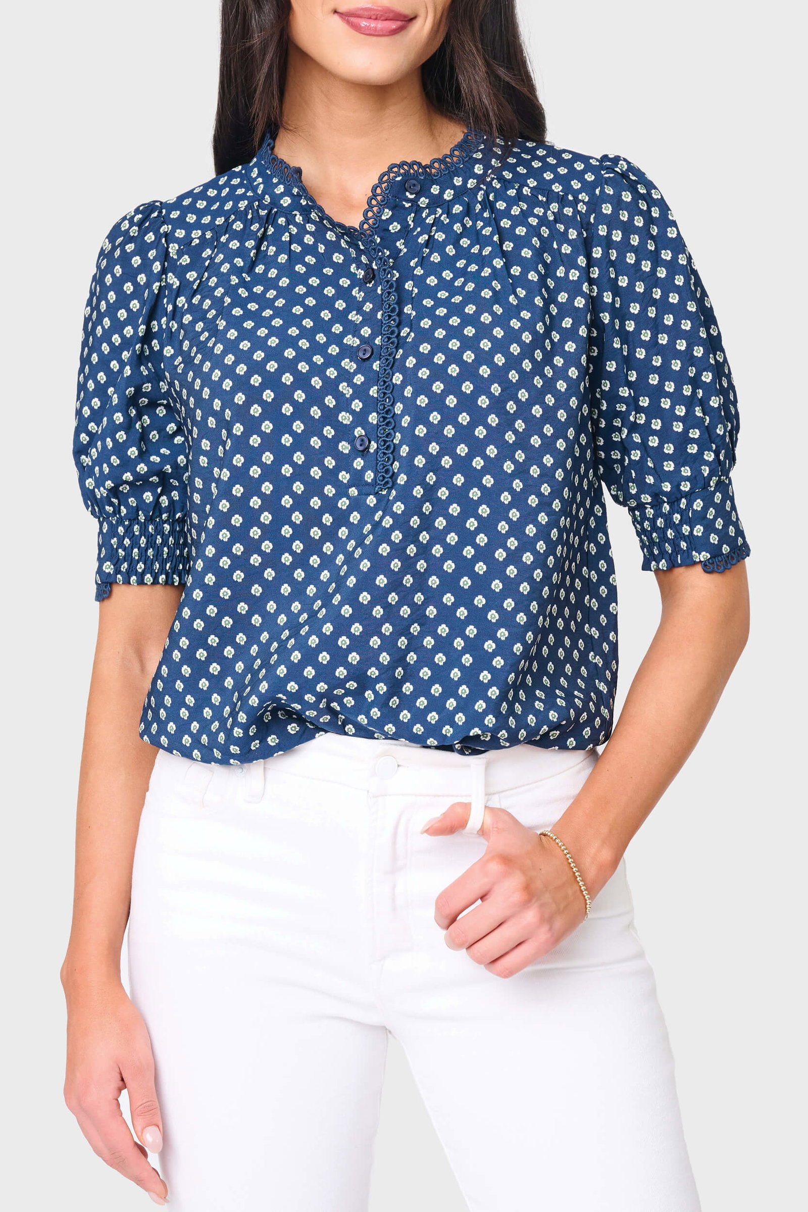 Image of Dianthus Henley Crochet Trim Blouse