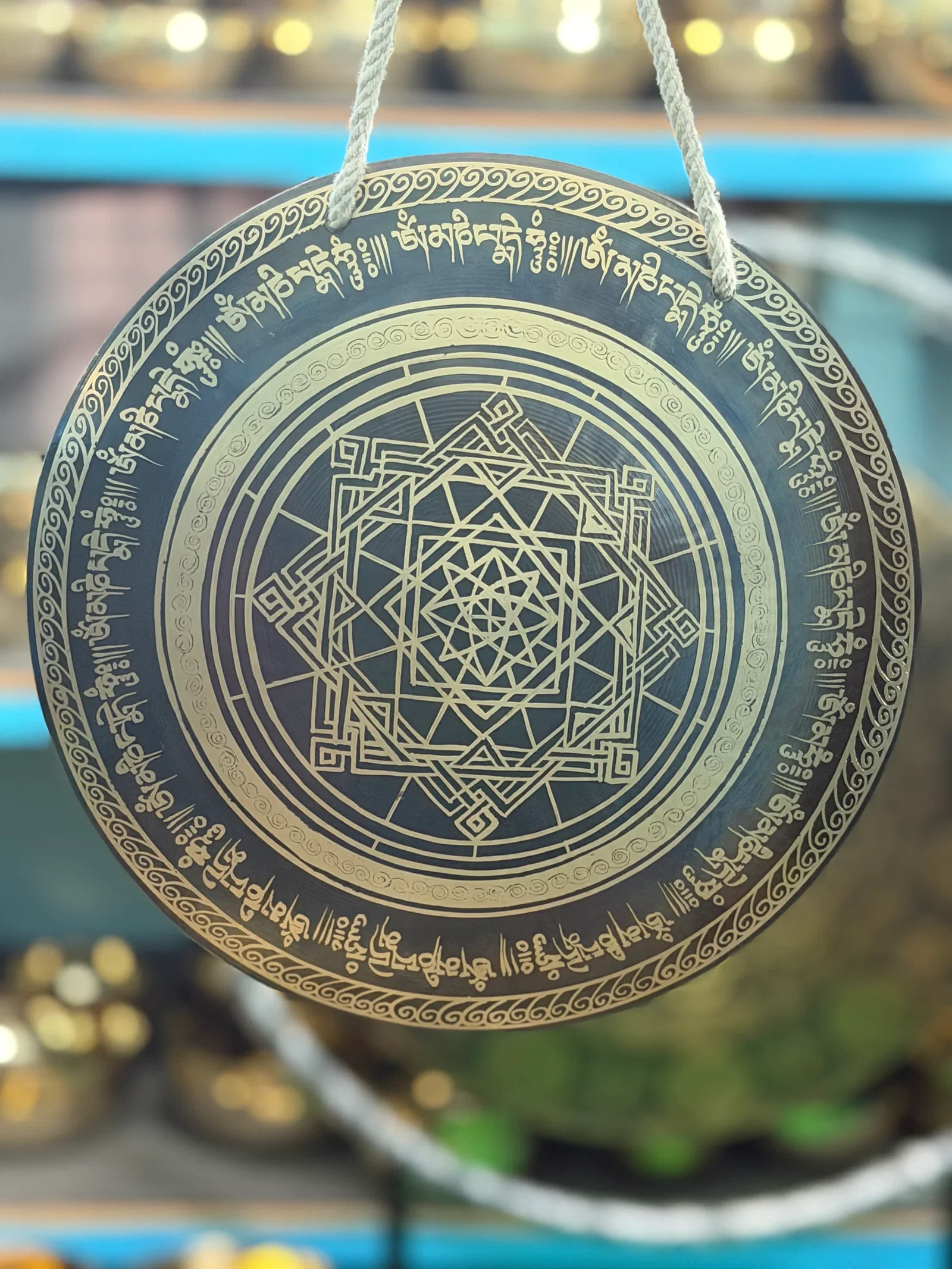 Hand Held Temple Gong, 12 Inch Ohm Handheld Gong Handcrafted in Nepal