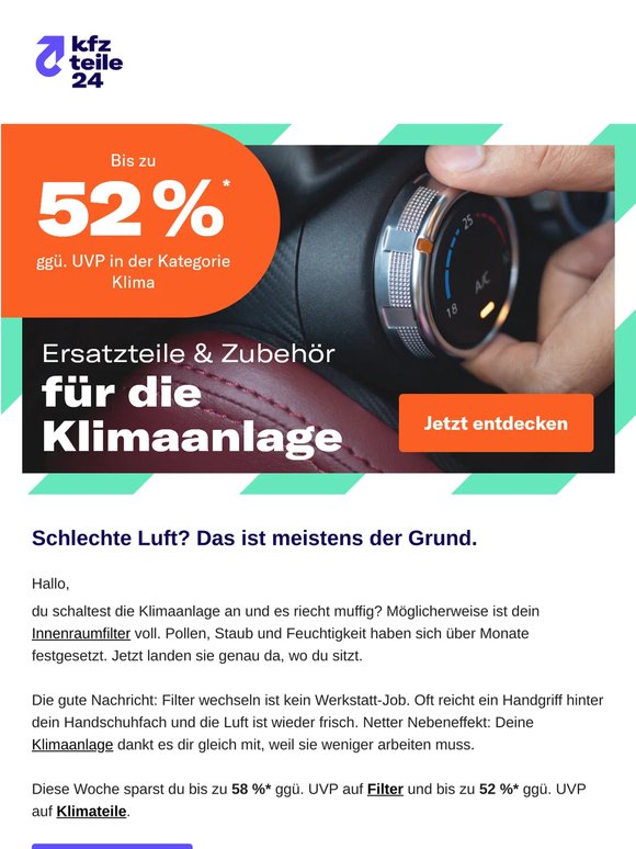 Klimaanlage stinkt? Bis zu 52 %* ggü. UVP auf Klimateile 👃