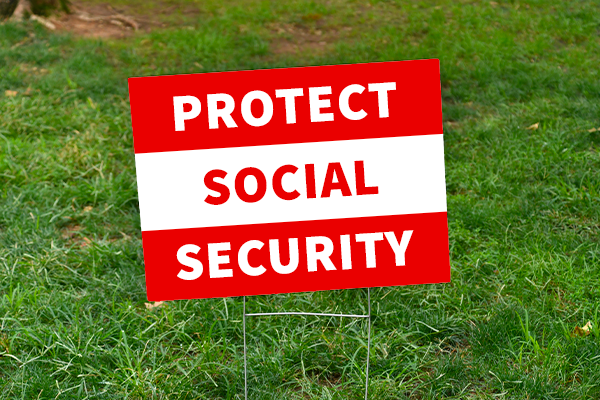 Illustration of a yard sign that reads, "Protect Social Security"