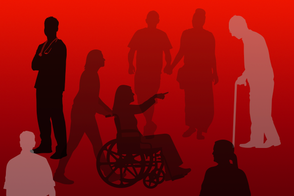 Illustration of caregivers helping those who need the help.