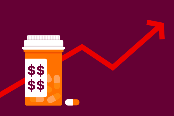 Illustration of pills in an Rx bottle