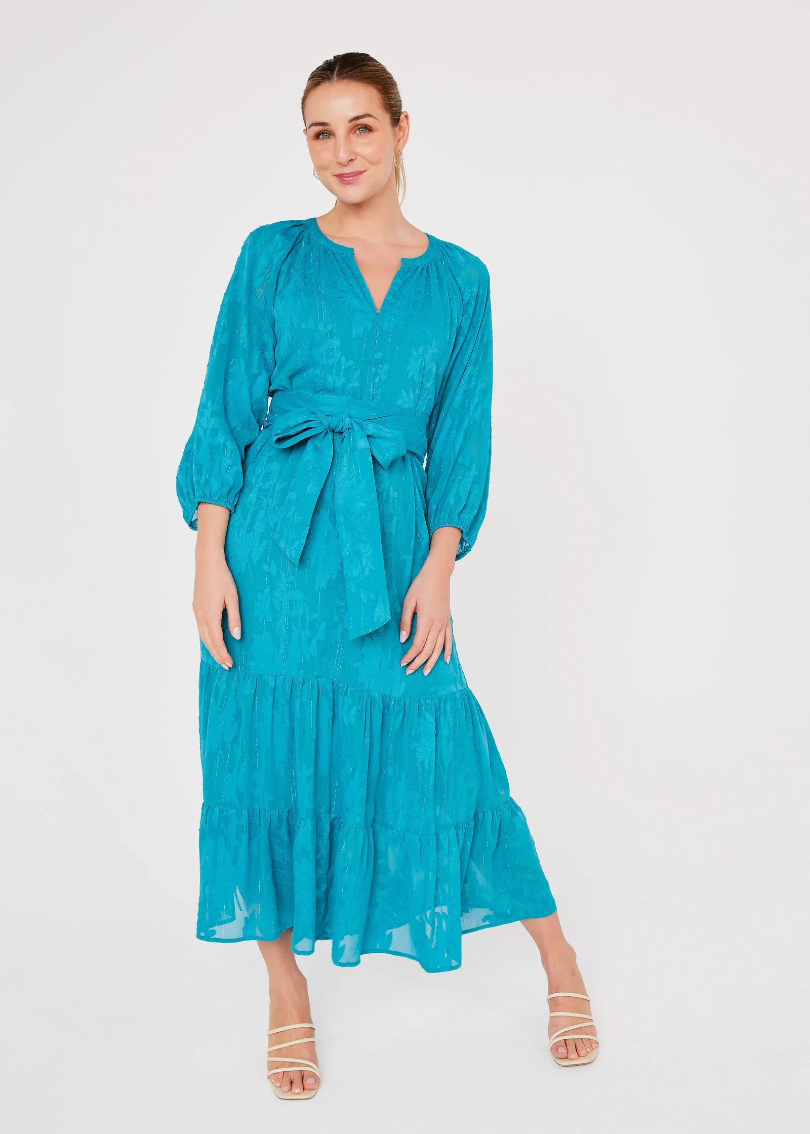 Image of Elise Dress Teal Burnout Chiffon