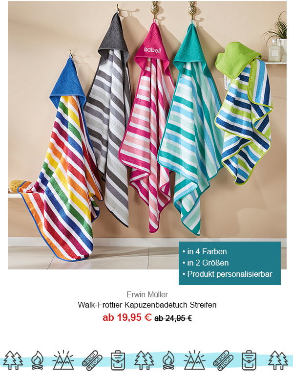 Erwin Müller Walk-Frottier Kapuzenbadetuch Streifen ab 19,95€! In 4 Farben, in 2 Größen, Produkt personalisierbar. 