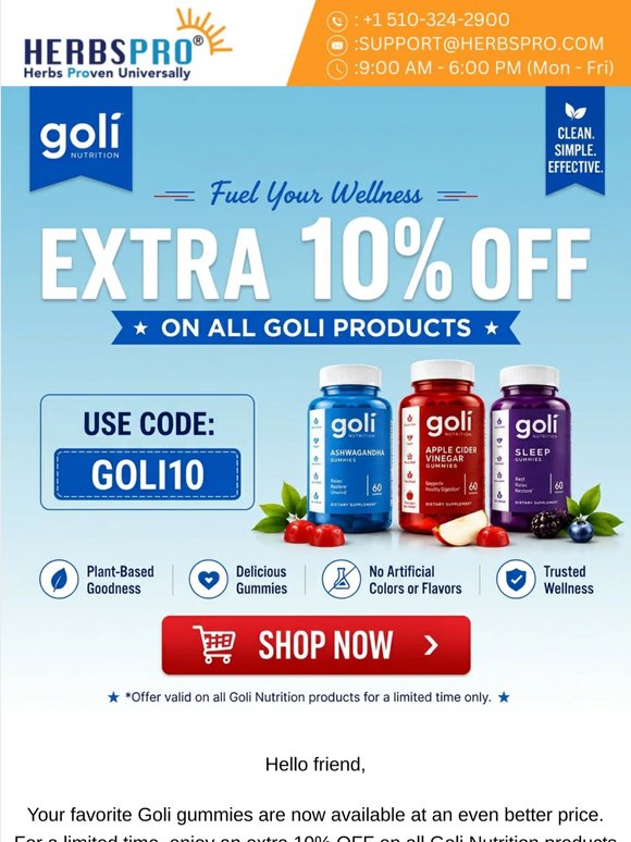 Extra 10% OFF on All Goli Products – Limited Time