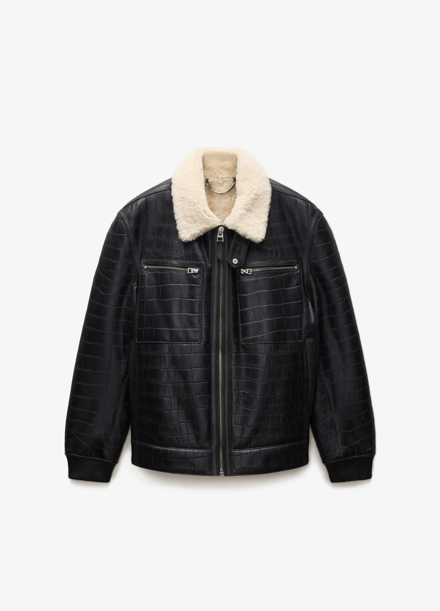 Image of Croc Embossed Leather Shearling Jacket Chocolate
