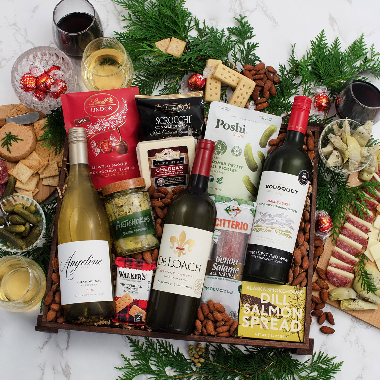 Image of Grand Charcuterie Tray and Wine Trio Gift