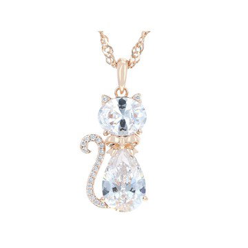 White Cubic Zirconia 18k Rose Gold Over Brass Cat Pendant 7.55ctw