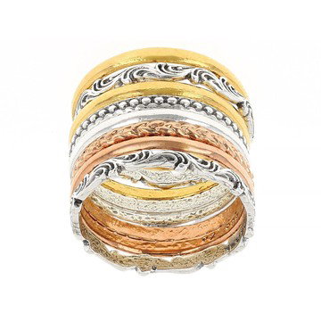 Sterling Silver, 14K Gold Over Silver, Rose Gold Over Silver 8 Piece Stacked Textured Rings