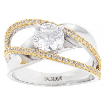 White Cubic Zirconia 18k Yellow Gold and Rhodium Over Sterling Silver Ring 2.36ctw