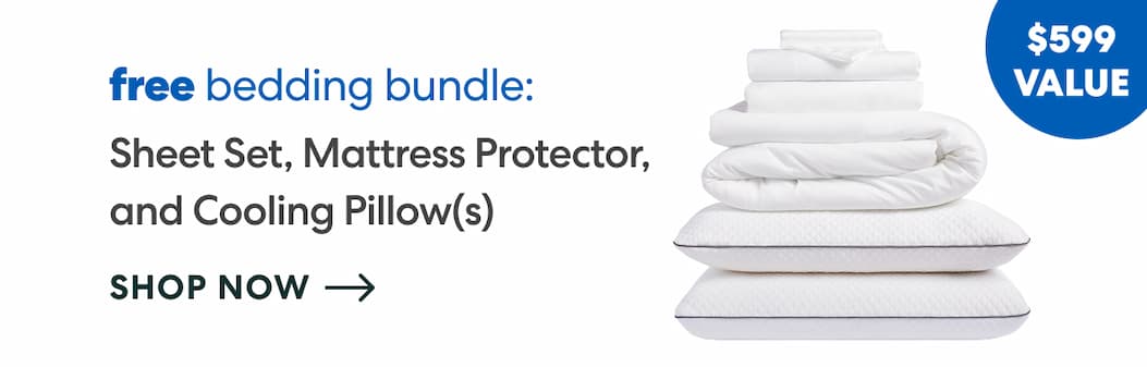 Free Bedding Bundle: Sheet Set, Mattress Protector, and Cooling Pillow(s)