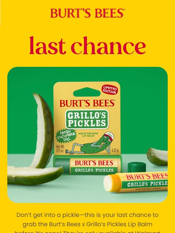 LAST CHANCE: Burt’s Bees x Grillo’s Lip Balm.
